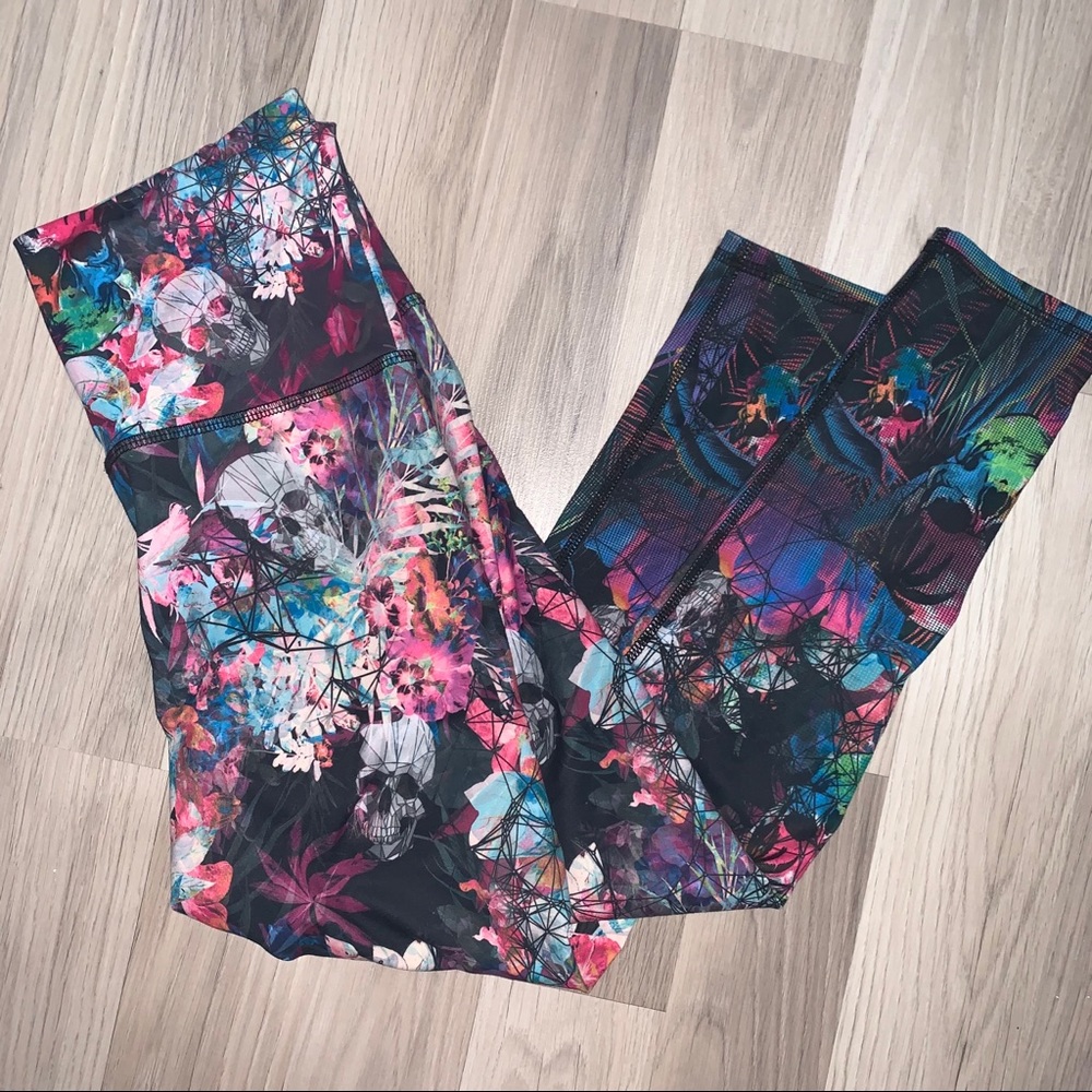 High Waisted Tummy Control Skull Floral Leggings